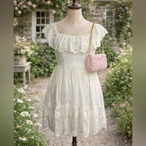 LoveShackFancy Cream Lace, Cottage Core, Ruffle Mini Dress